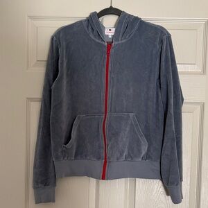 Sundry Light Blue Velour Hoodie with Red Zipper sz 3